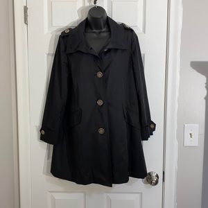 Larry Levine Button Down Black Mid Length Rain/Trench Coat Sz M